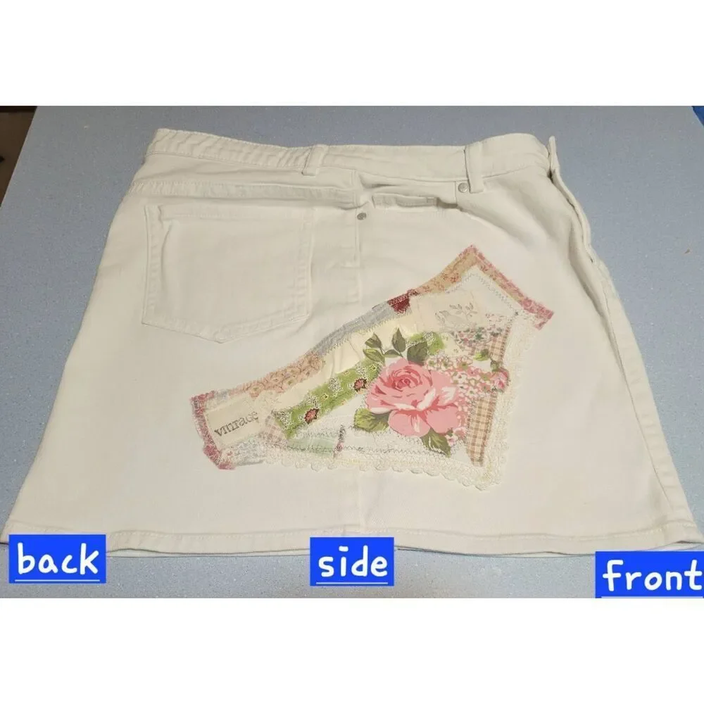 Cottage Core reworked upcycled repurposed patchwork denim jean skirt size 14 - Picture 9 of 12